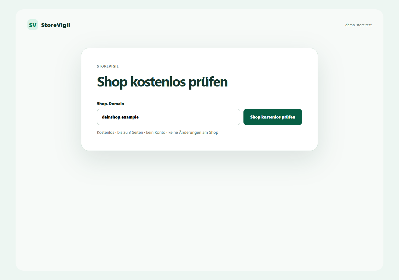 Öffentliche StoreVigil URL-Eingabe mit Vertrauenshinweis