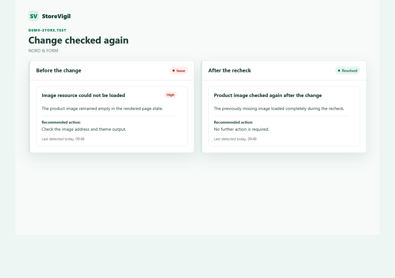 StoreVigil Finding before and after a recheck